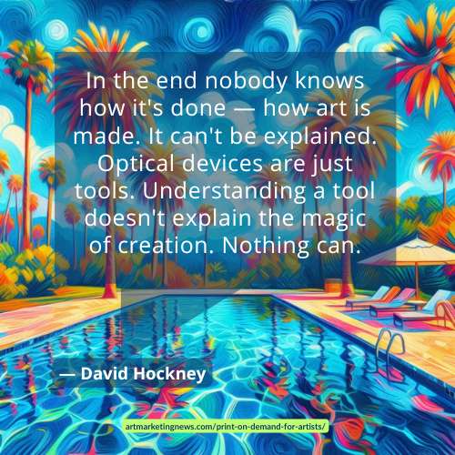 Hockney quote about print-on-demand for artists and digital art.