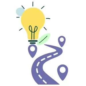 Illustration of a lightbulb above a winding road with location pins, symbolizing clarity and direction in the art print market market-knowledge-gap-art-print-insider